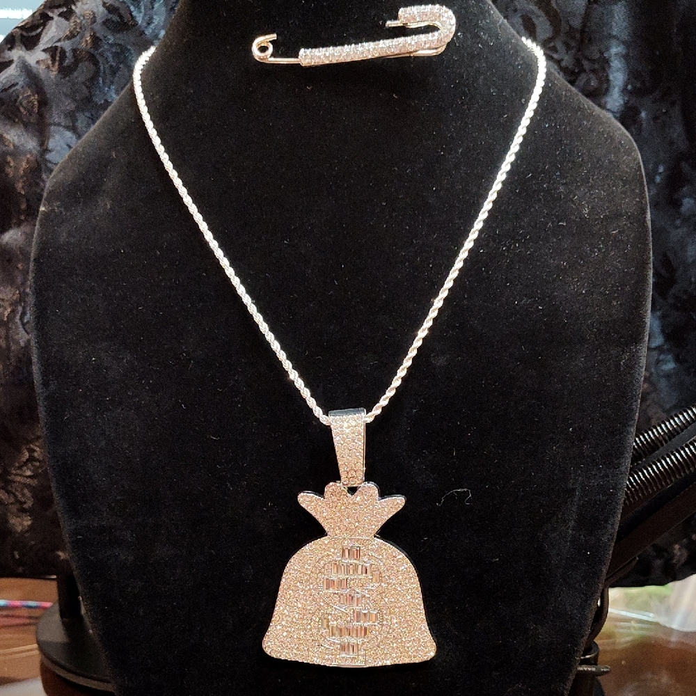Final $ Fun Money Bag Necklace With Pave Rhinestones